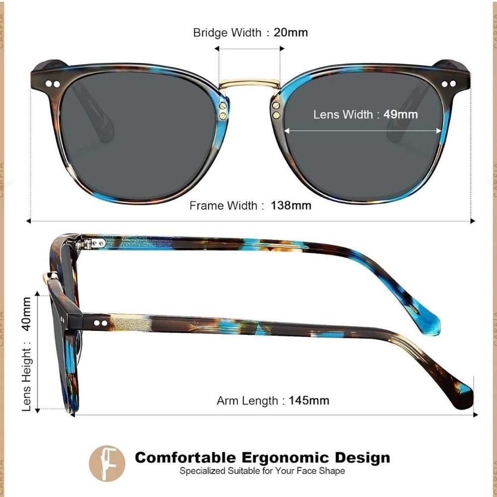 ✨ Carfia Polarized Sunglasses – Unisex – Tortoise / Blue Accents - Picture 7 of 14